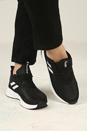 Erkek Bağcıklı Spor Sneaker-Siyah-Beyaz