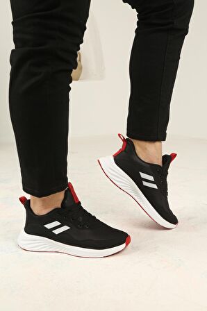 Erkek Bağcıklı Spor Sneaker-Siyah-Beyaz-Kırmızı