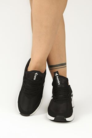 Kadın Bağcıklı Spor Sneaker-Siyah-Beyaz