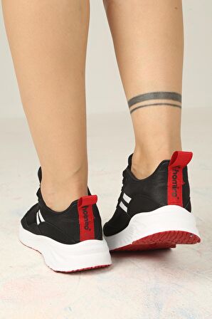 Kadın Bağcıklı Spor Sneaker-Siyah-Beyaz-Kırmızı