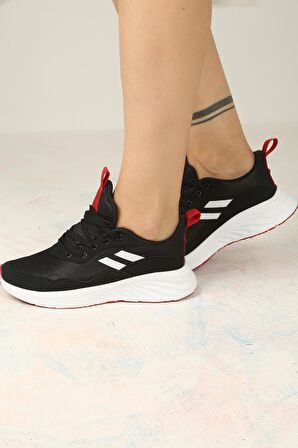 Kadın Bağcıklı Spor Sneaker-Siyah-Beyaz-Kırmızı