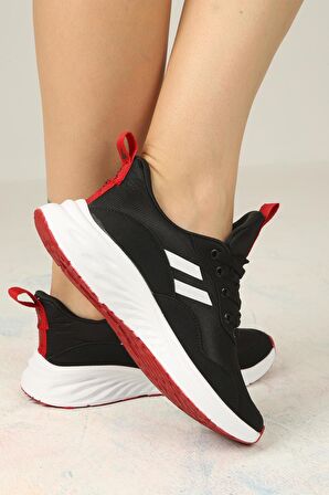 Kadın Bağcıklı Spor Sneaker-Siyah-Beyaz-Kırmızı
