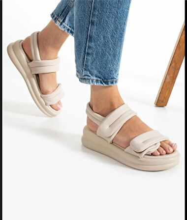 Kadın Puffer Yumuşak Cilt Sandelet Bej