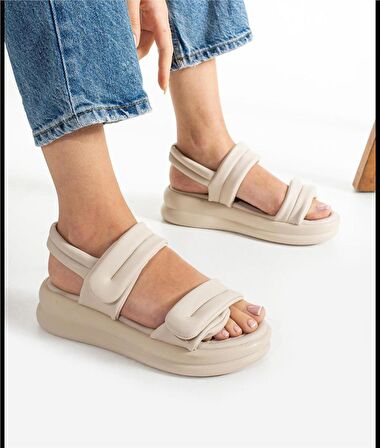 Kadın Puffer Yumuşak Cilt Sandelet Bej