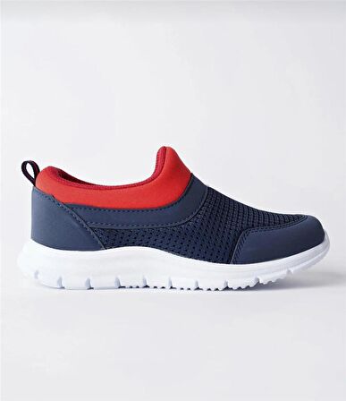 Bağcıksız Çocuk Triko Spor Ayakkabı-Lacivert Kırmızı