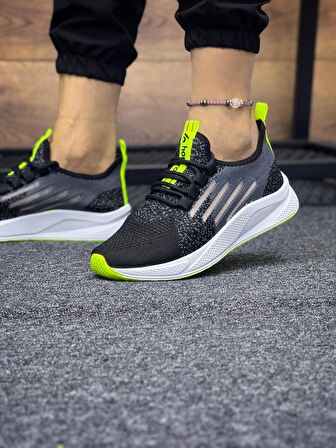 Bağcıklı Triko Kadın Spor Ayakkabı- Siyah Fosfor Sarı
