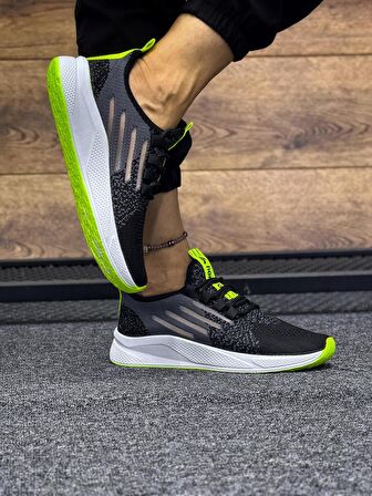 Bağcıklı Triko Kadın Spor Ayakkabı- Siyah Fosfor Sarı