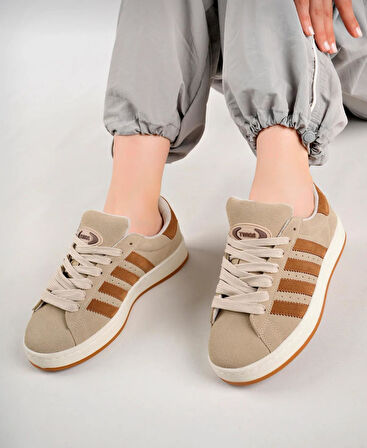 Unisex Klasik Bağcıklı Ortopedik Spor Sneaker Ayakkabı-Bej