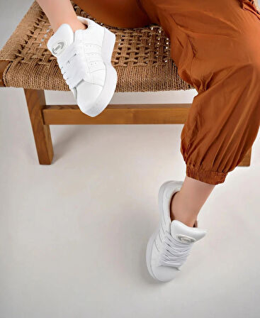 Unisex Klasik Bağcıklı Ortopedik Spor Sneaker Ayakkabı-Beyaz