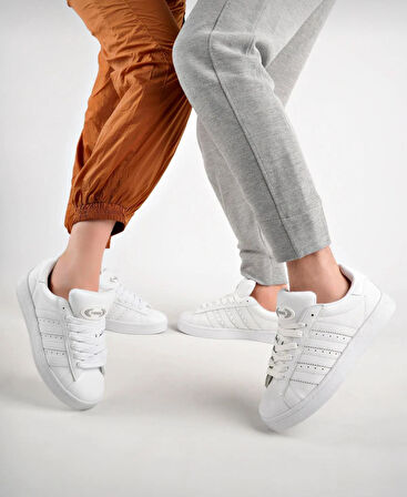 Unisex Klasik Bağcıklı Ortopedik Spor Sneaker Ayakkabı-Beyaz
