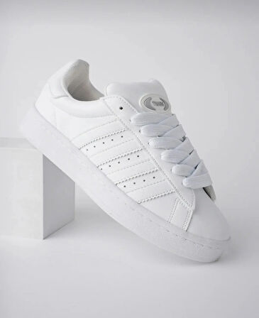 Unisex Klasik Bağcıklı Ortopedik Spor Sneaker Ayakkabı-Beyaz