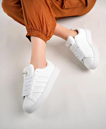 Unisex Klasik Bağcıklı Ortopedik Spor Sneaker Ayakkabı-Beyaz