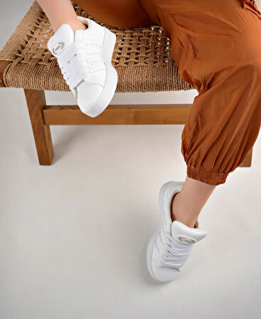 Unisex Klasik Bağcıklı Ortopedik Spor Sneaker Ayakkabı-Beyaz