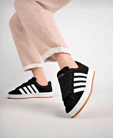 Unisex Klasik Bağcıklı Ortopedik Spor Sneaker Ayakkabı-Siyah-Beyaz