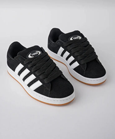 Unisex Klasik Bağcıklı Ortopedik Spor Sneaker Ayakkabı-Siyah-Beyaz