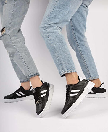 Bağcıklı Unisex Ortopedik Snaker Spor Ayakkabı Kadın-Siyah-Beyaz