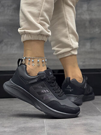 Su Geçirmez Unisex Poli Taban Spor Ayakkabı-Siyah