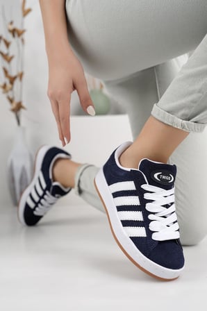Unisex Klasik Bağcıklı Ortopedik Spor Sneaker Ayakkabı-Lacivert