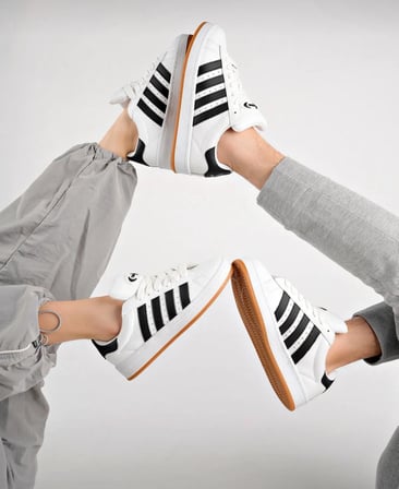 Unisex Klasik Bağcıklı Ortopedik Spor Sneaker Ayakkabı-Beyaz-Siyah