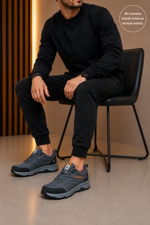 Erkek Su Geçirmez Poli Taban Fuspedli Spor Ayakkabı - Füme
