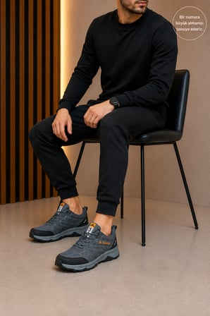 Erkek Su Geçirmez Poli Taban Fuspedli Spor Ayakkabı - Füme