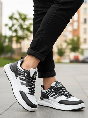Erkek Anorak Fuspetli Spor Ayakkabı - Beyaz Siyah