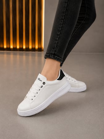 Unisex Ortopedik Rahat Spor Ayakkabı - Beyaz Siyah Taşlı