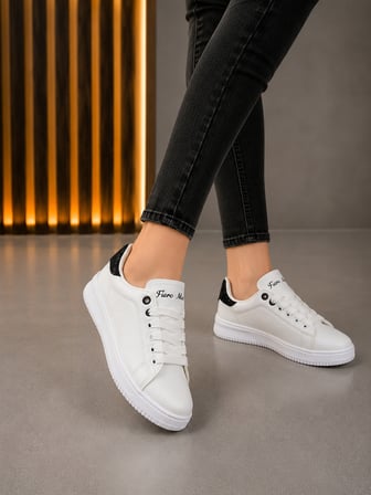 Unisex Ortopedik Rahat Spor Ayakkabı - Beyaz Siyah Taşlı