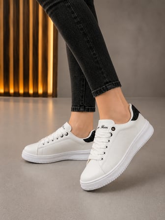Unisex Ortopedik Rahat Spor Ayakkabı - Beyaz Siyah Taşlı
