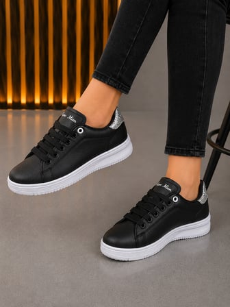 Unisex Ortopedik Rahat Spor Ayakkabı - Siyah Beyaz Taşlı