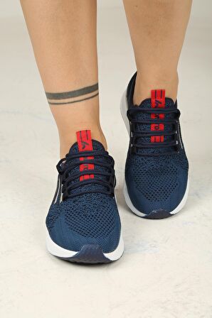 Bağcıklı Triko Erkek Spor Ayakkabı-Lacivert-Beyaz-Kırmızı