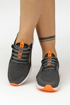 Bağcıklı Triko Kadın Spor Ayakkabı-Füme-Orange