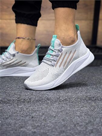 Bağcıklı Triko Kadın Spor Ayakkabı-Buz Beyaz-Su Yeşili