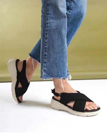 Çapraz Kadın Sandalet-Siyah