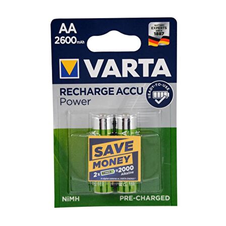 Varta  Rechargeable Accu Ready 2 Use AA 2600mAh Kalem Pil Şarj Edilmiş Kullanıma Hazır 2'li