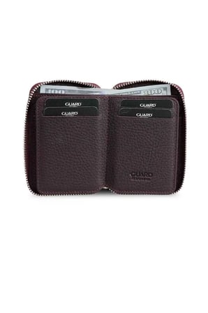 Guard Fermuarlı Bordo Deri Mini Cüzdan