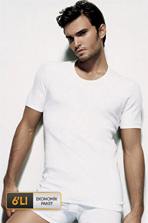 Erkek Beyaz Ribana Bisiklet Yaka Fanila 0840 6'lı Ekonomik Paket