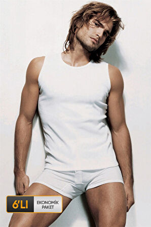 Erkek Ribana Kolsuz Spor Beyaz Atlet 0920 6'lı Ekonomik Paket