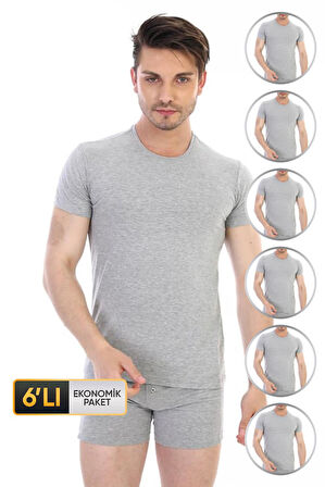 Erkek Elastanlı Gri Melanj T-shirt 954 6'lı Ekonomik Paket