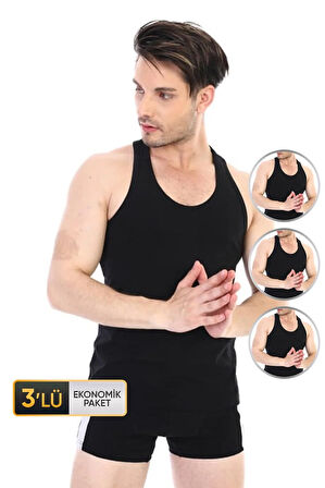 Erkek Ribana Spor Siyah Atlet 915 3'lü Ekonomik Paket