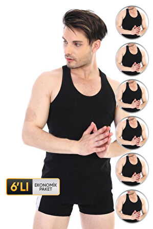 Erkek Ribana Spor Siyah Atlet 915 6'lı Ekonomik Paket