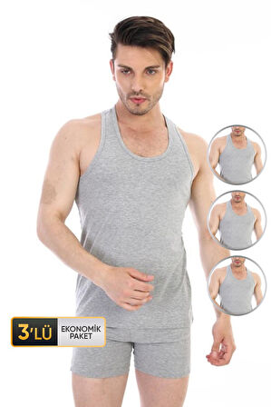 Erkek Elastanlı Spor Gri Atlet 916 3'lü Ekonomik Paket