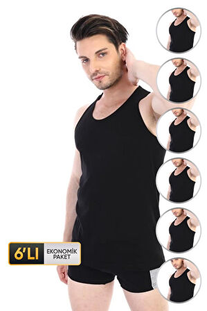 Erkek Elastanlı Spor Siyah Atlet 916 6'lı Ekonomik Paket