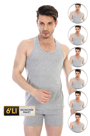Erkek Elastanlı Spor Gri Atlet 916 6'lı Ekonomik Paket