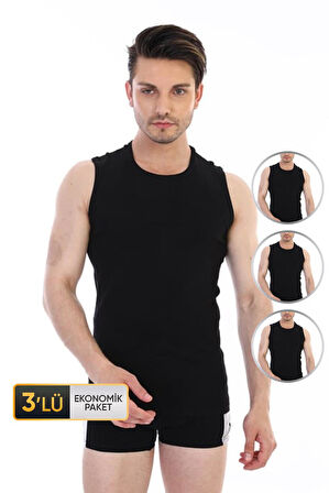 Erkek Ribana Kolsuz Spor Siyah Atlet 920 3'lü Ekonomik Paket