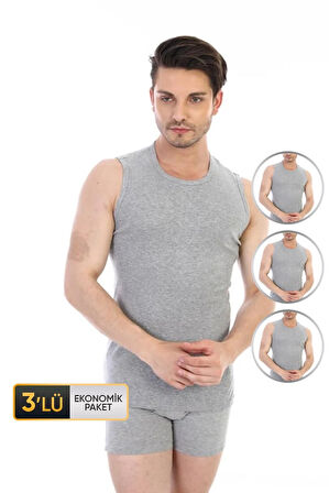 Erkek Ribana Kolsuz Spor Gri Atlet 920 3'lü Ekonomik Paket