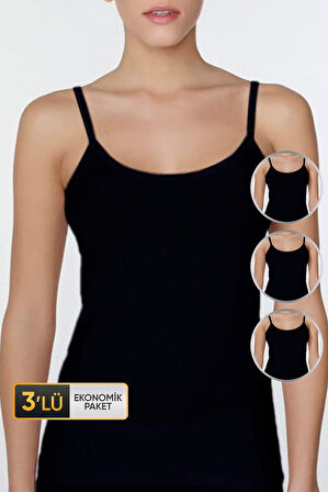 Kadın Elastanlı Ip Askılı Siyah Atlet 746 3'lü Ekonomik Paket