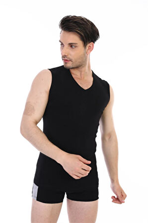 Erkek Ribana V Yaka Kolsuz Siyah Atlet 921