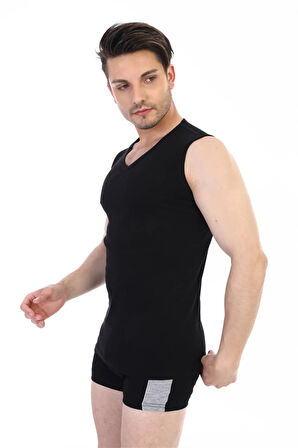 Erkek Ribana V Yaka Kolsuz Siyah Atlet 921