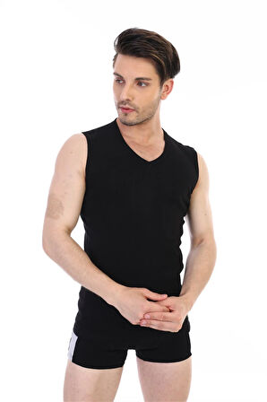 Erkek Ribana V Yaka Kolsuz Siyah Atlet 921